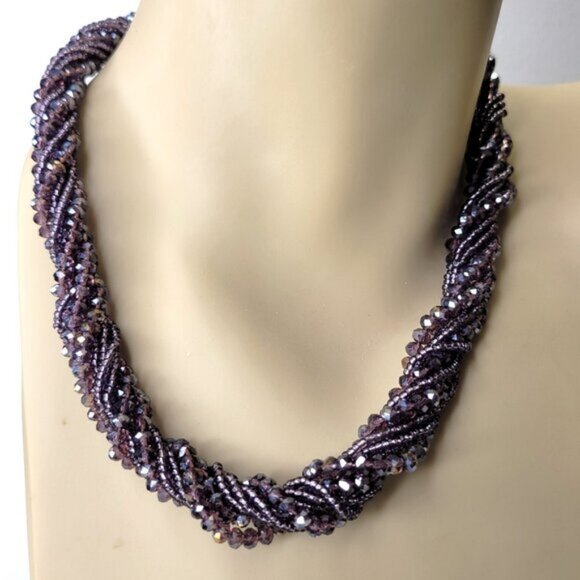 Multi Strand Braided Necklace Glass Bead Braided Necklace Beaded Twist Necklace - Picture 1 of 10